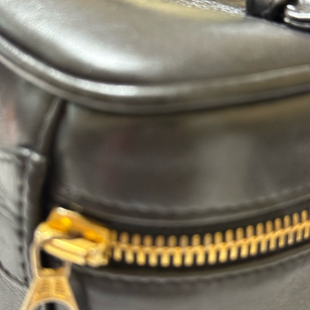 CHANEL Black Lambskin Vanity Bag with Gold Chain