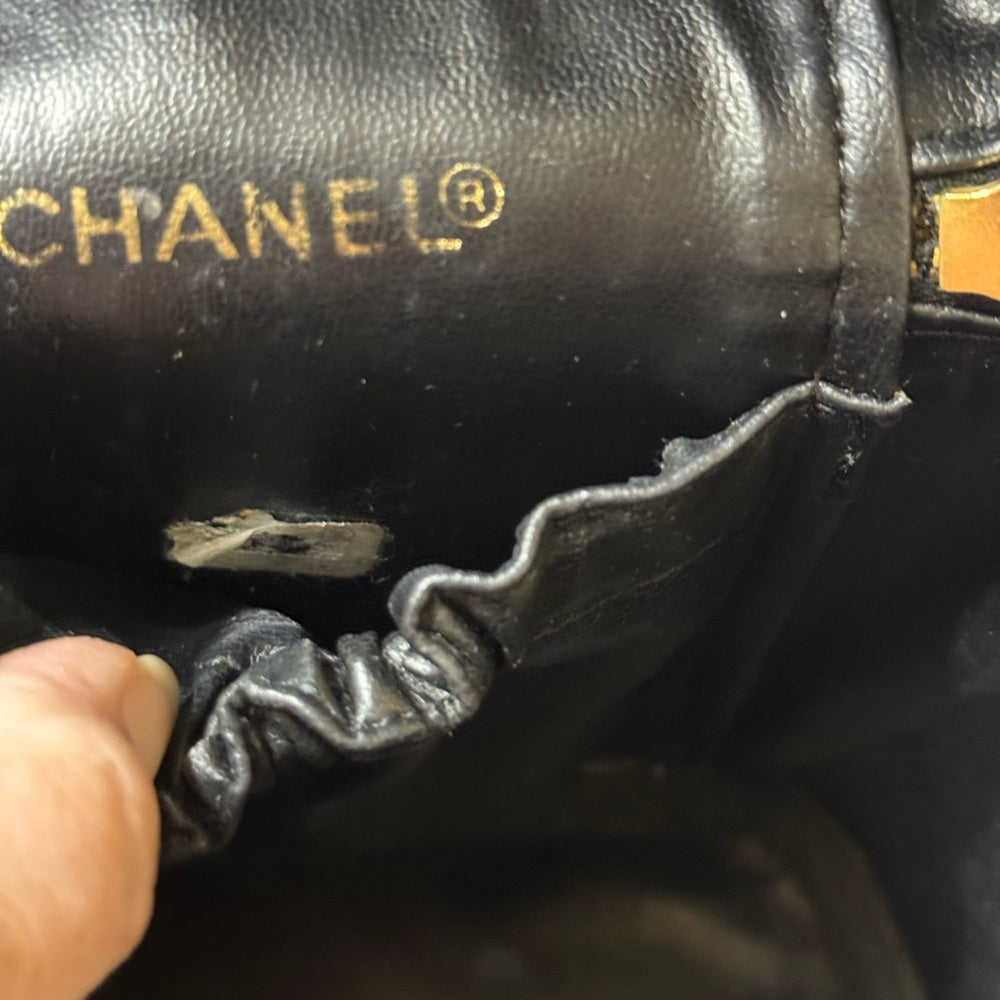CHANEL Black Lambskin Vanity Bag with Gold Chain
