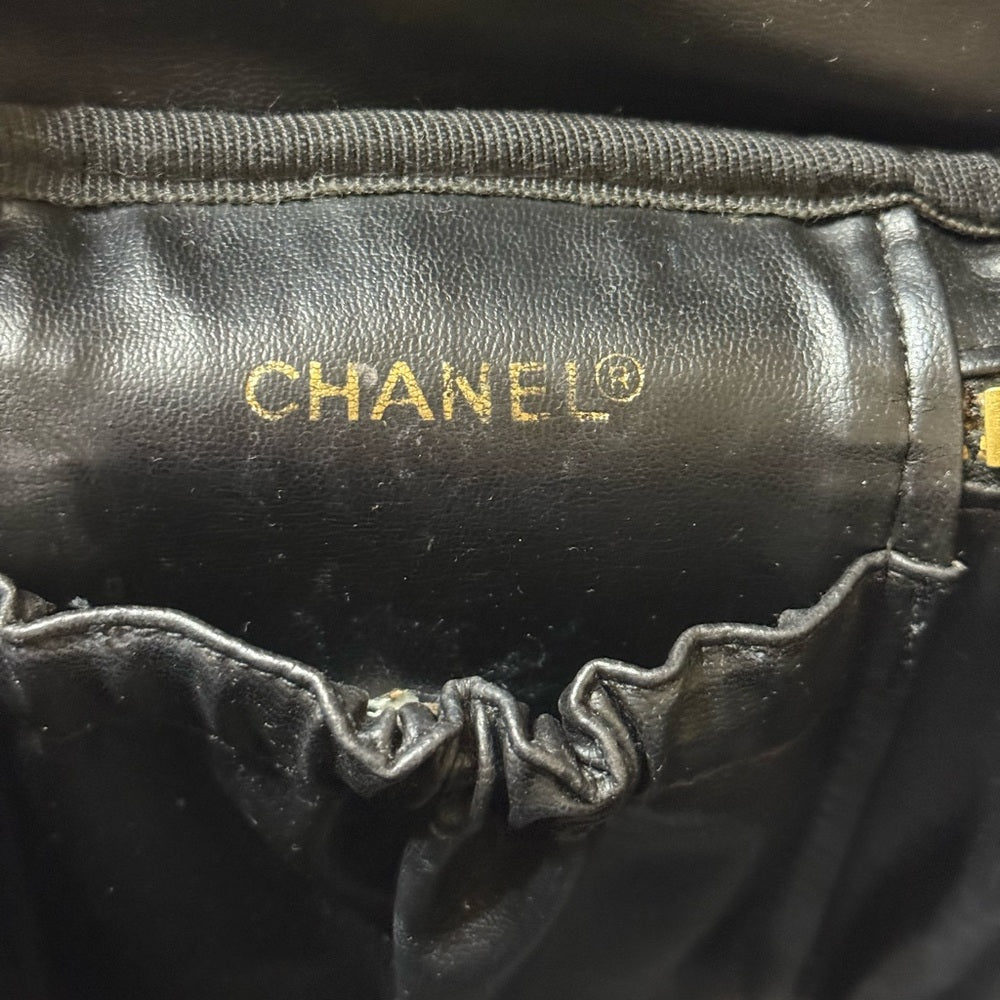 CHANEL Black Lambskin Vanity Bag with Gold Chain