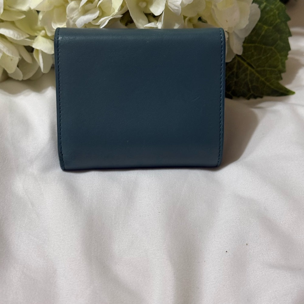 Celine Teal Triomphe Leather Trifold Wallet