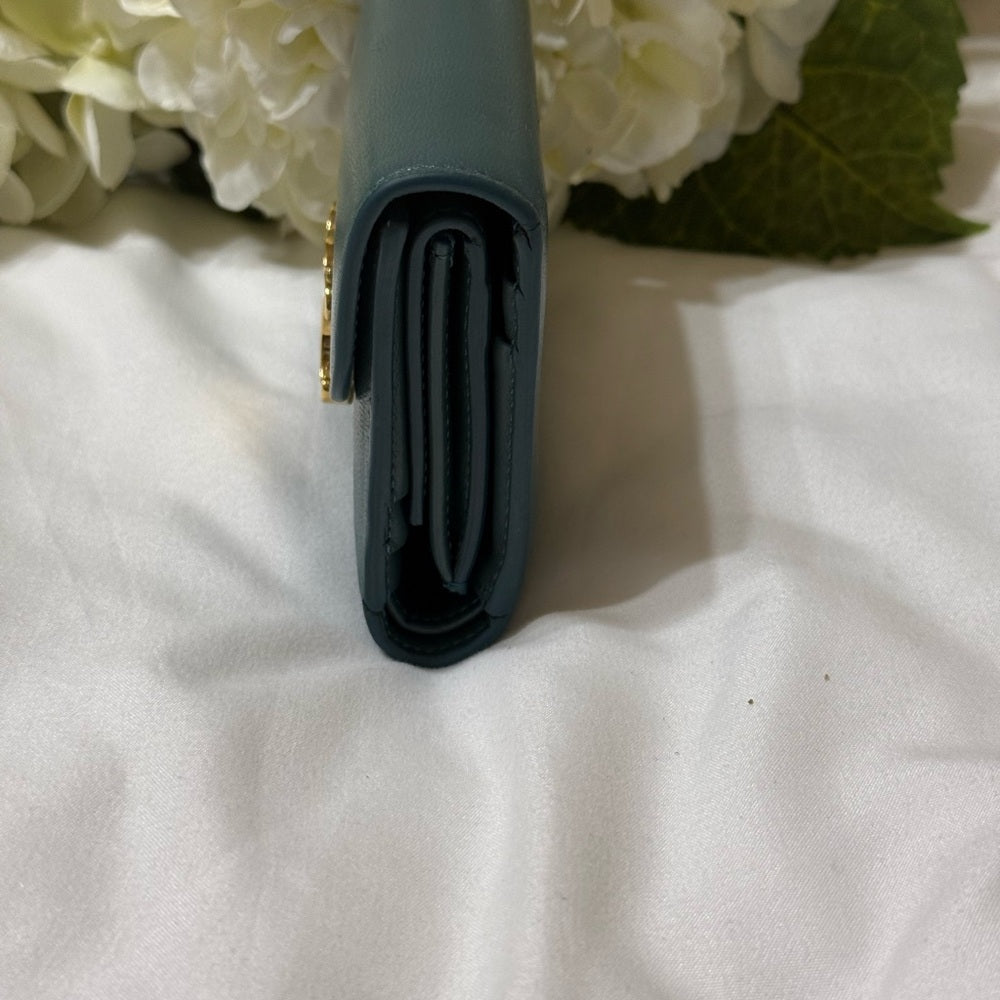 Celine Teal Triomphe Leather Trifold Wallet