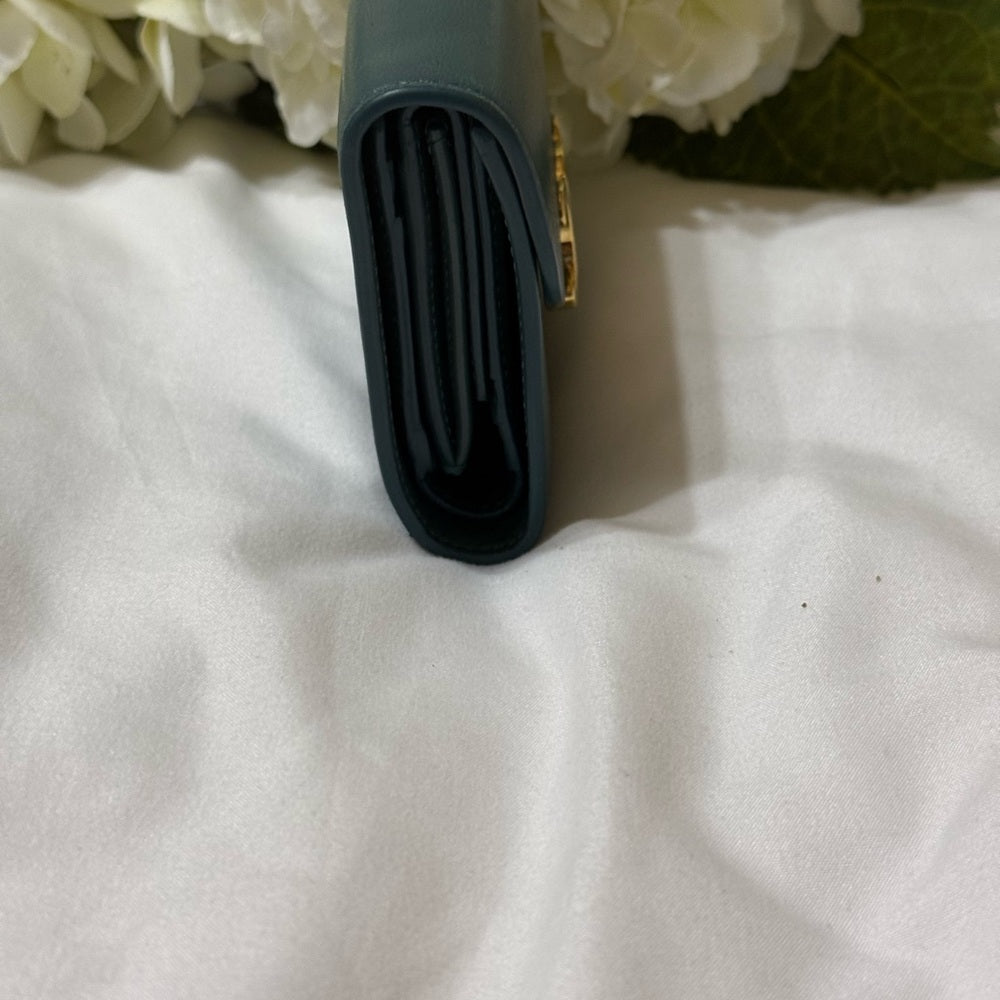 Celine Teal Triomphe Leather Trifold Wallet