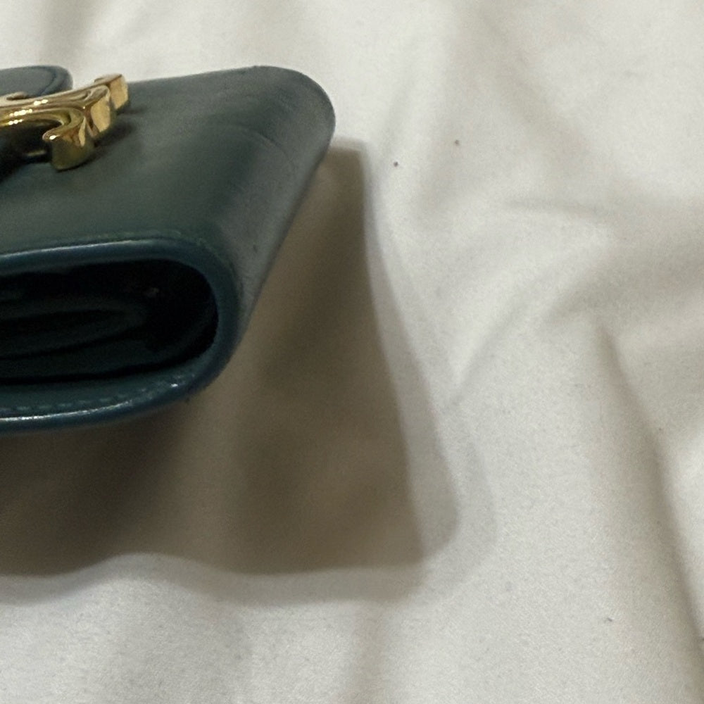 Celine Teal Triomphe Leather Trifold Wallet