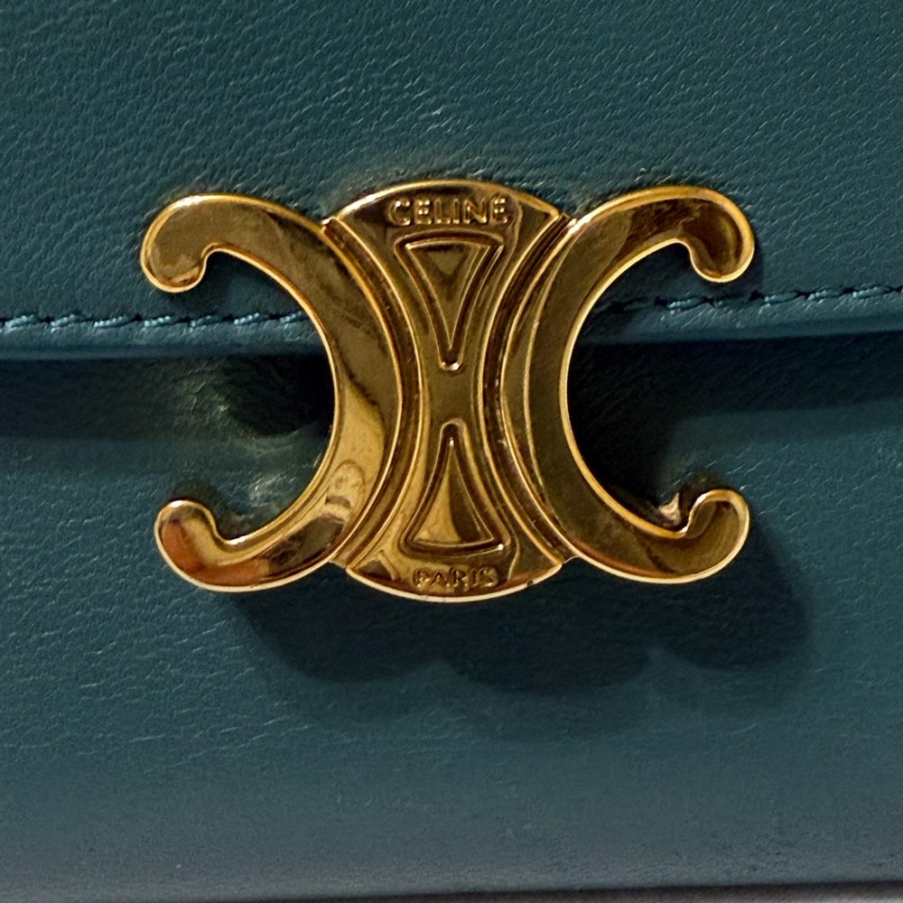 Celine Teal Triomphe Leather Trifold Wallet