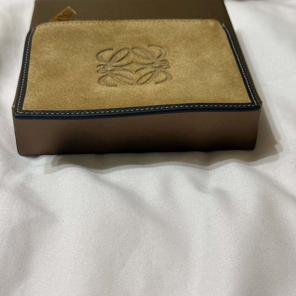 New Loewe Tan Suede and Dark Brown Leather Card Holder