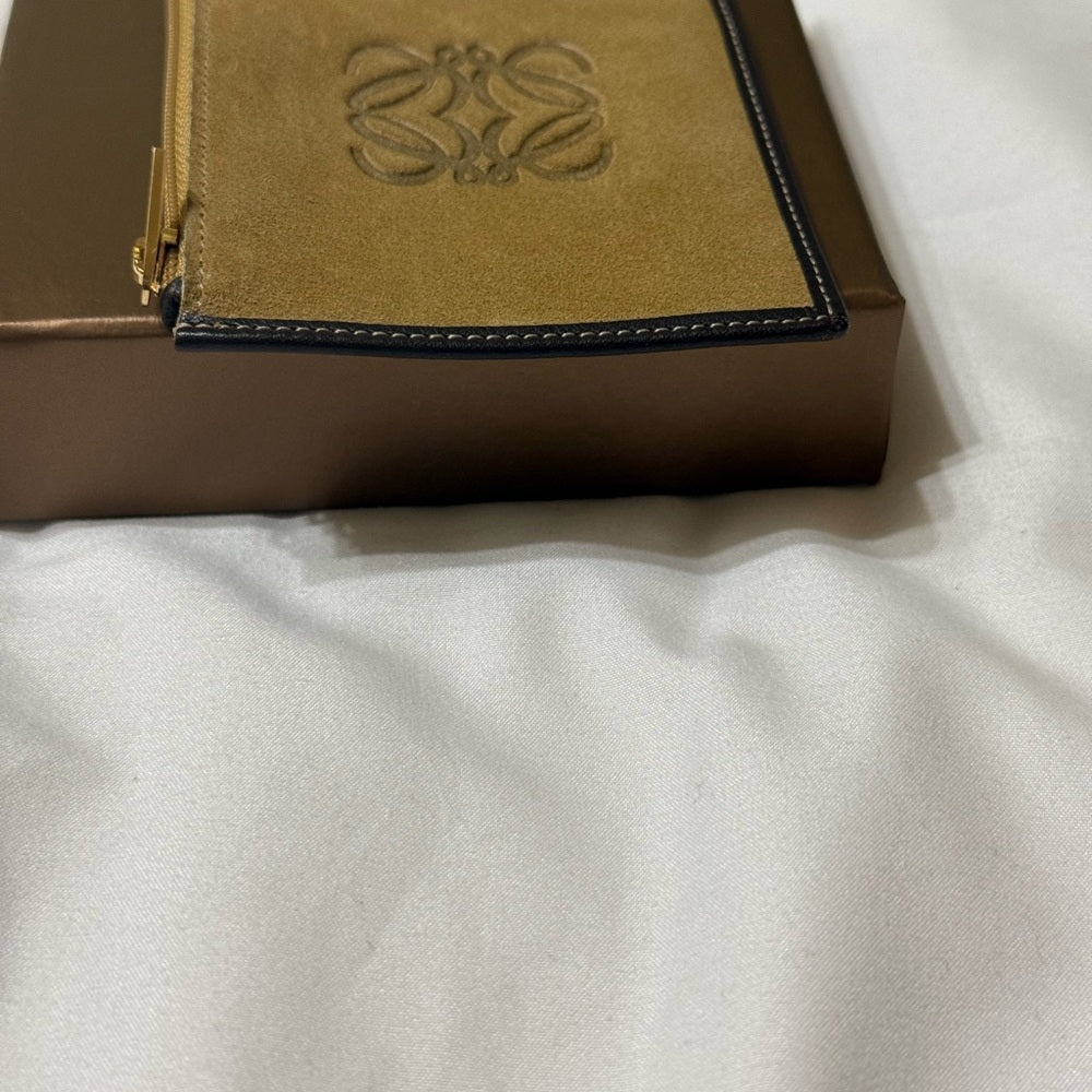 New Loewe Tan Suede and Dark Brown Leather Card Holder