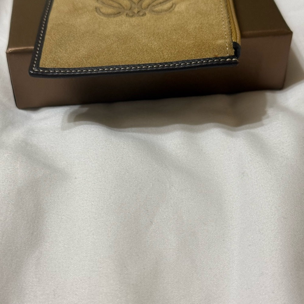 New Loewe Tan Suede and Dark Brown Leather Card Holder