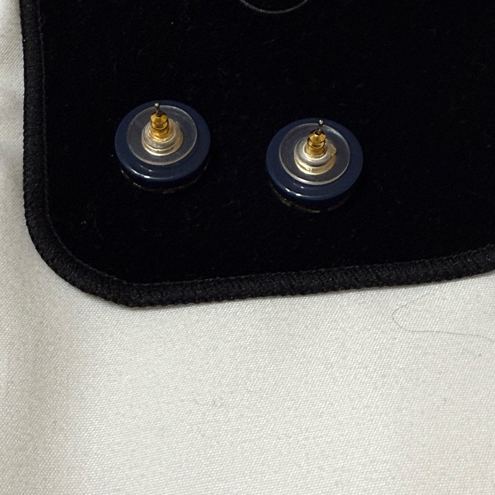 Chanel Vintage CC Pearl and Gold Blue Button Earrings