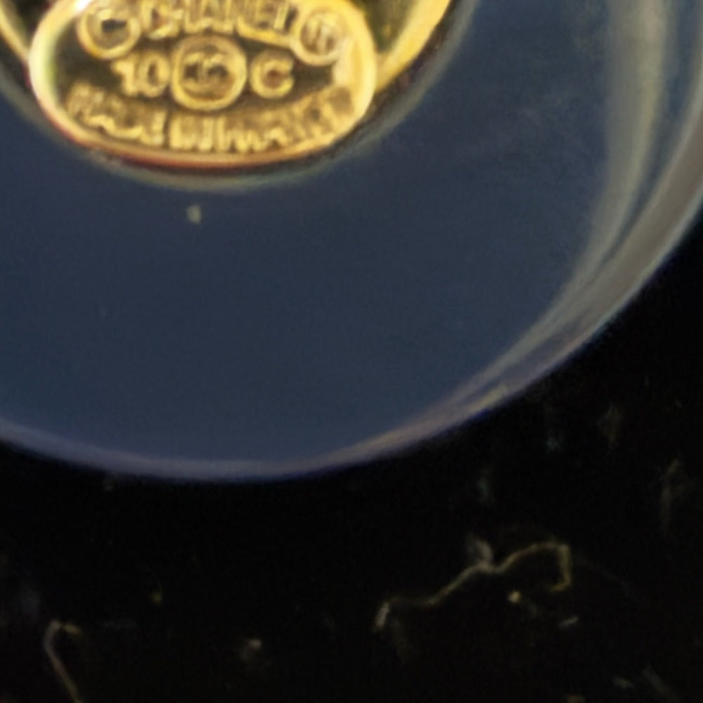 Chanel Vintage CC Pearl and Gold Blue Button Earrings