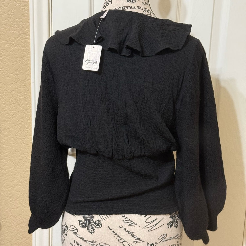 NWT Free People Billy Pointelle Knit Smocked Ruffled Blouse