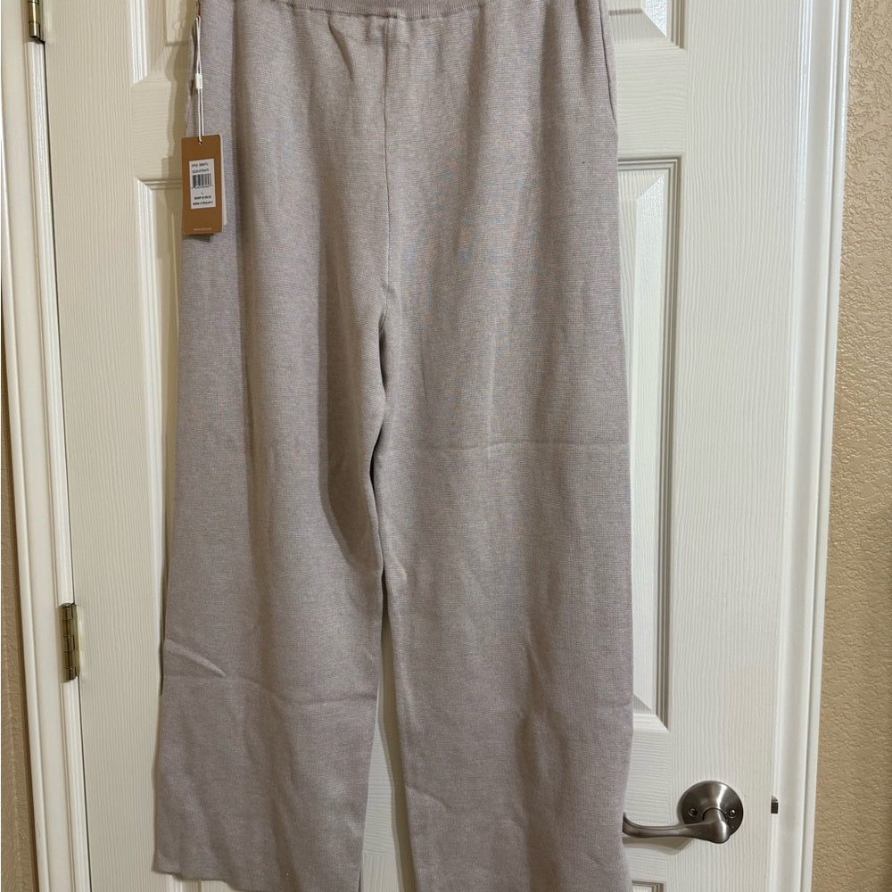 NWT Cyrus Women's Beige Knit Lounge Set Sleeveless Top Wide Leg Pants Large