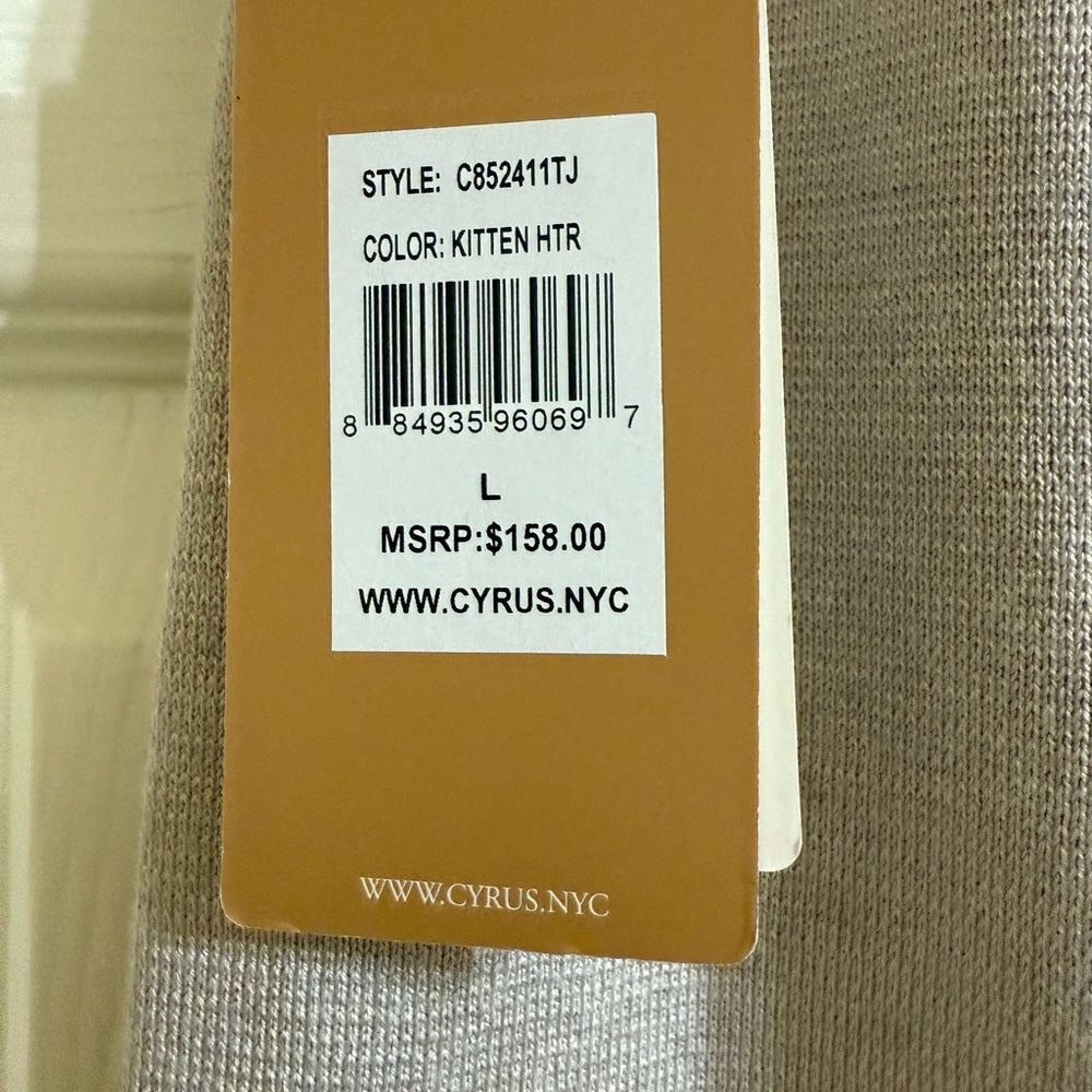 NWT Cyrus Women's Beige Knit Lounge Set Sleeveless Top Wide Leg Pants Large