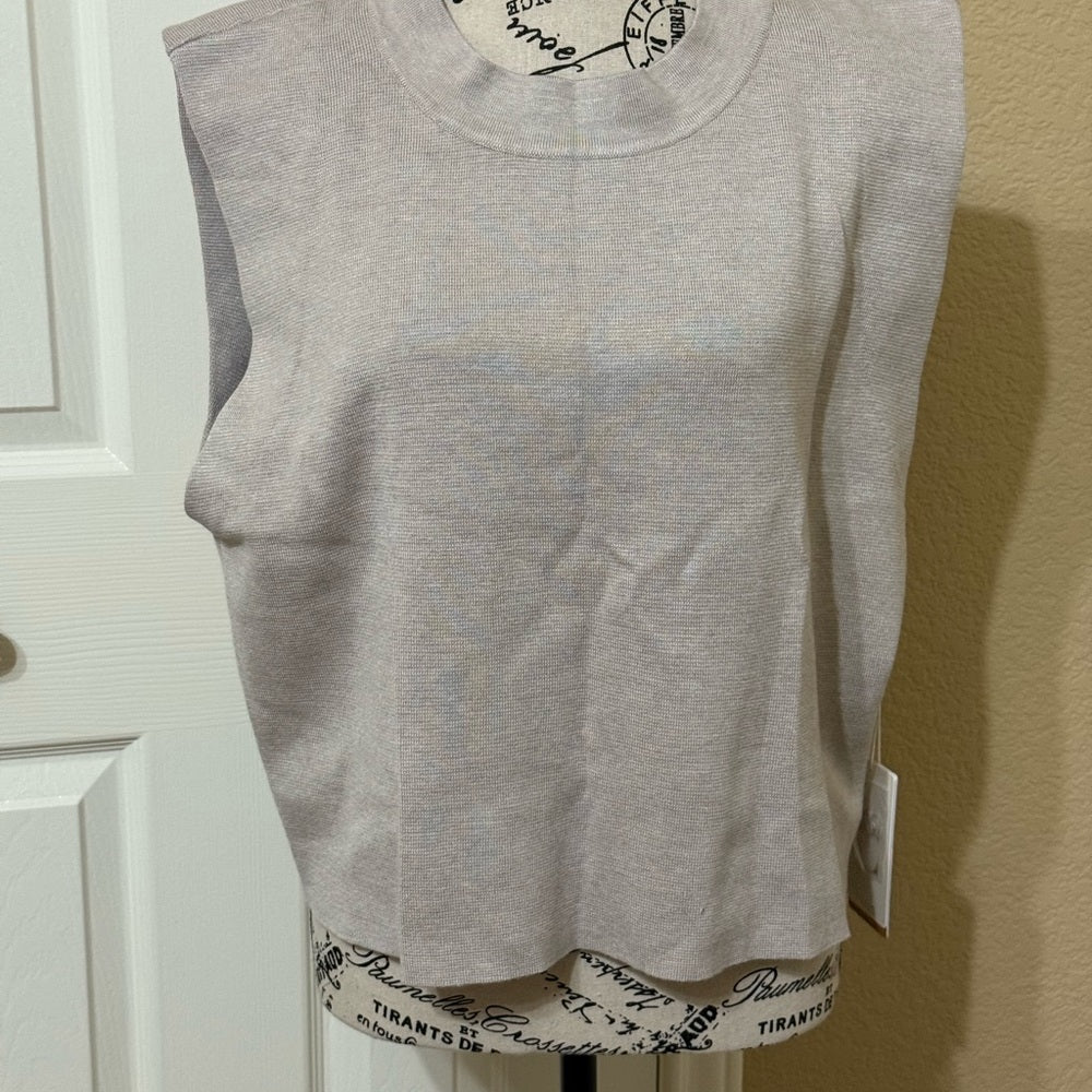 NWT Cyrus Women's Beige Knit Lounge Set Sleeveless Top Wide Leg Pants Large