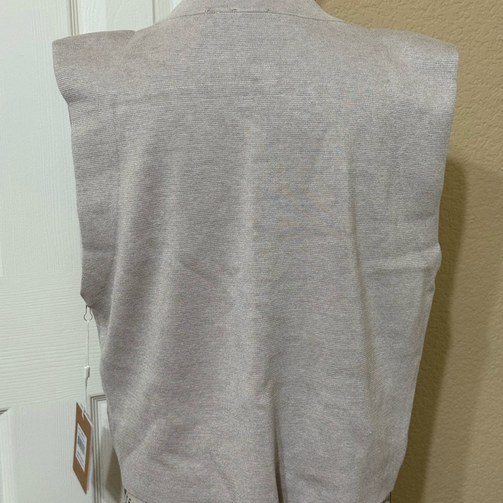 NWT Cyrus Women's Beige Knit Lounge Set Sleeveless Top Wide Leg Pants Large