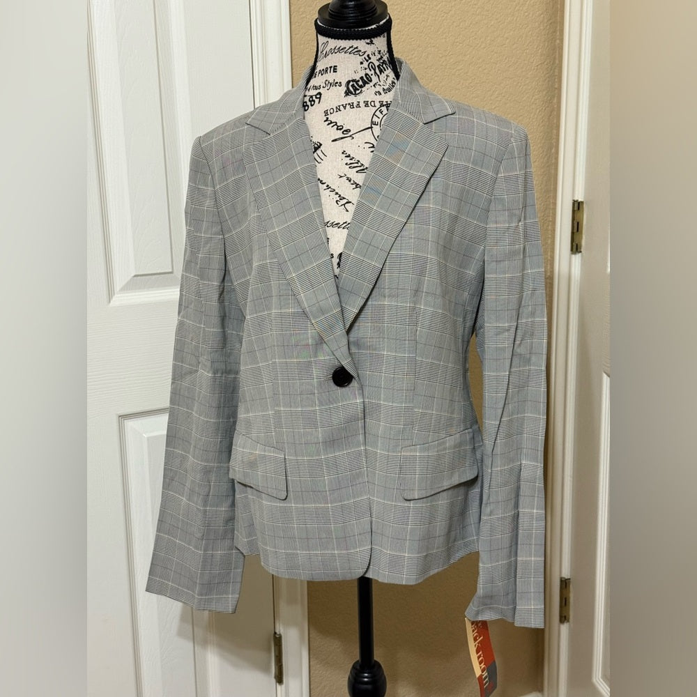 New Linda Allard Ellen Tracy Gray Plaid Blazer The Black Room