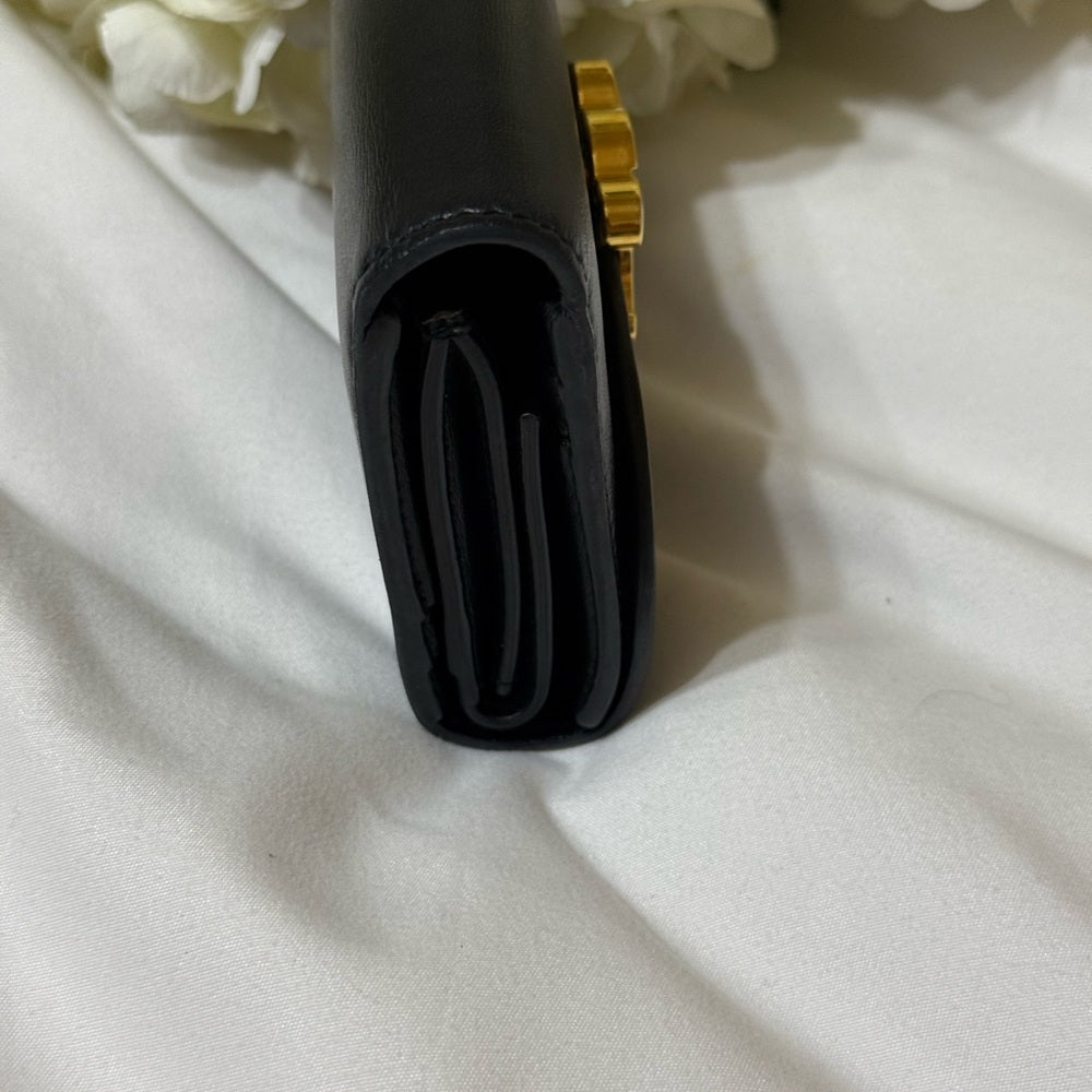 Celine Black Calfskin Triomphe Trifold Wallet