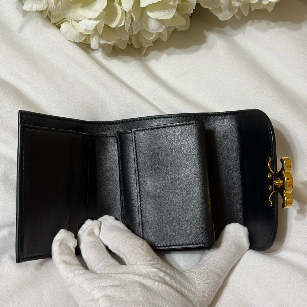 Celine Black Calfskin Triomphe Trifold Wallet