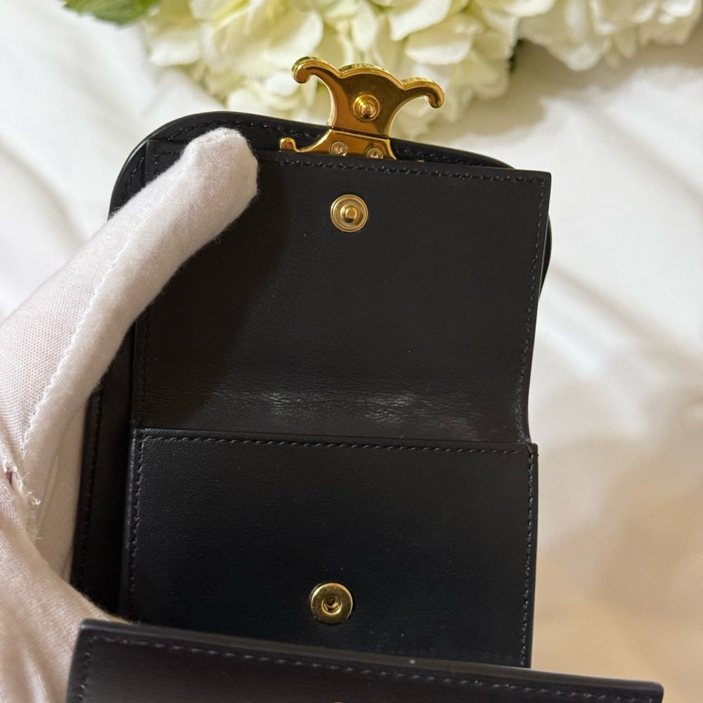 Celine Black Calfskin Triomphe Trifold Wallet