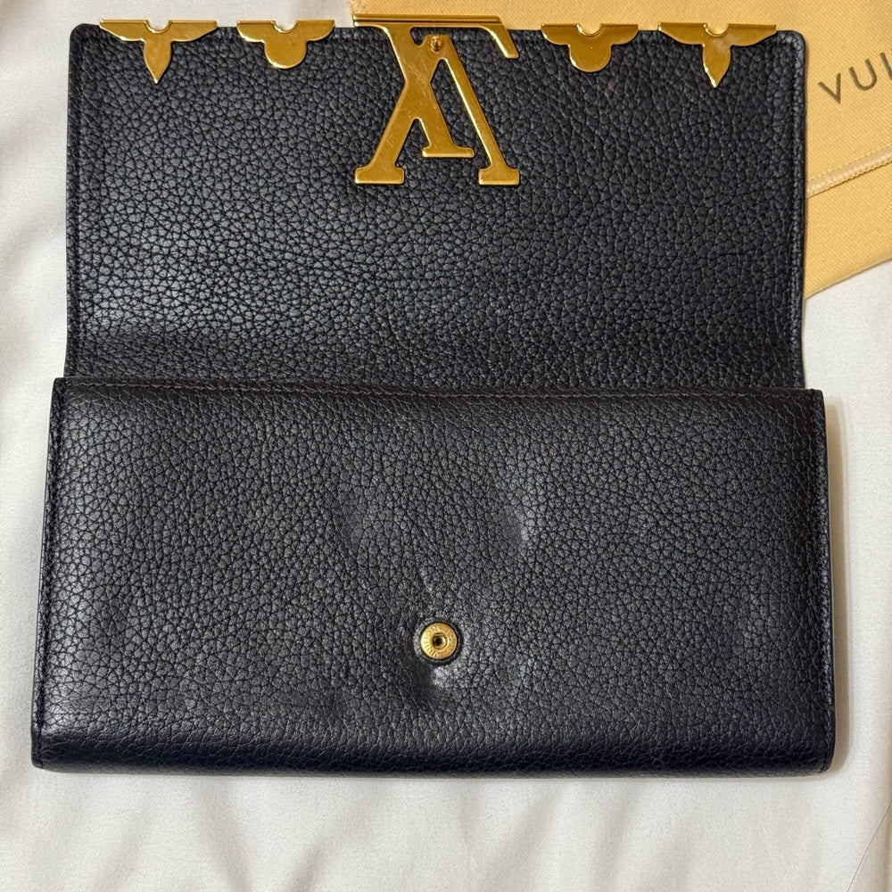 Louis Vuitton Black Leather Capucine Flowers Wallet