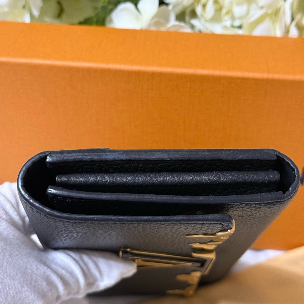 Louis Vuitton Black Leather Capucine Flowers Wallet