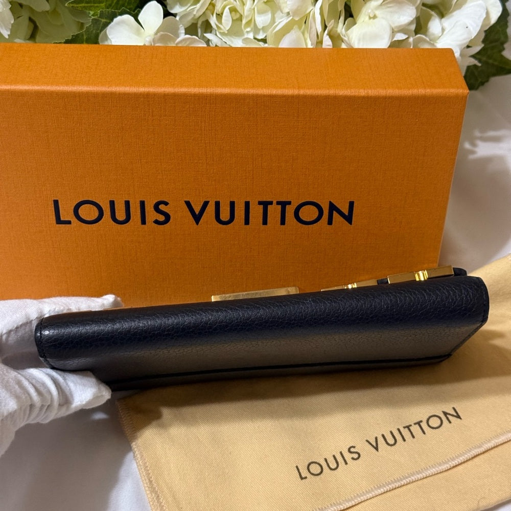 Louis Vuitton Black Leather Capucine Flowers Wallet