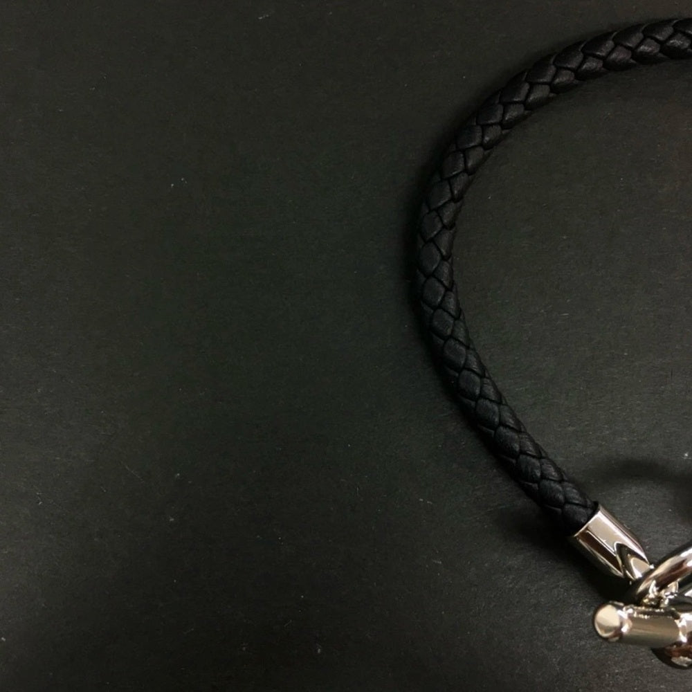 New Hermes Glenan Black Braided Leather Bracelet Silver