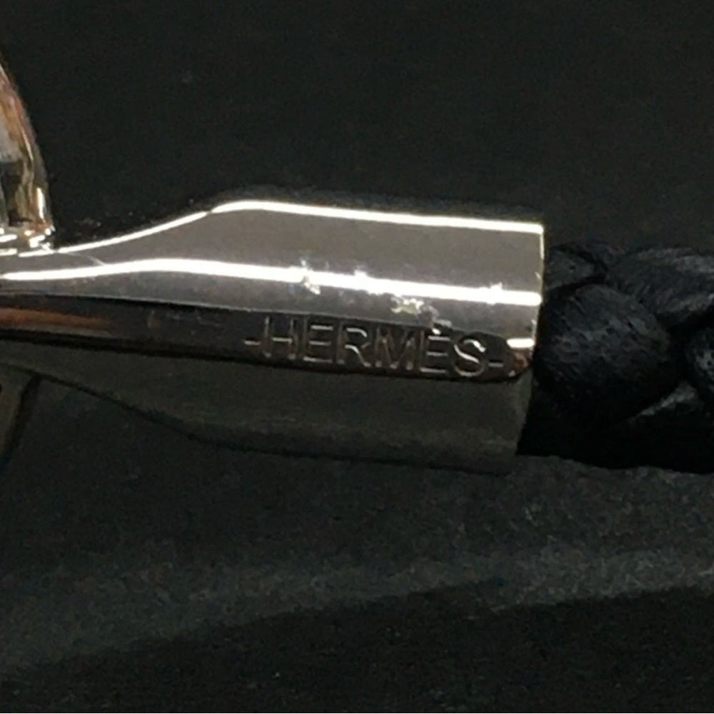 New Hermes Glenan Black Braided Leather Bracelet Silver