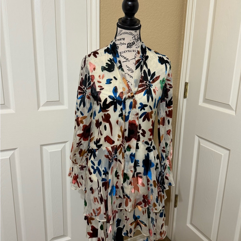 Alice + Olivia Multicolor Iridescent Floral Mini Dress XS