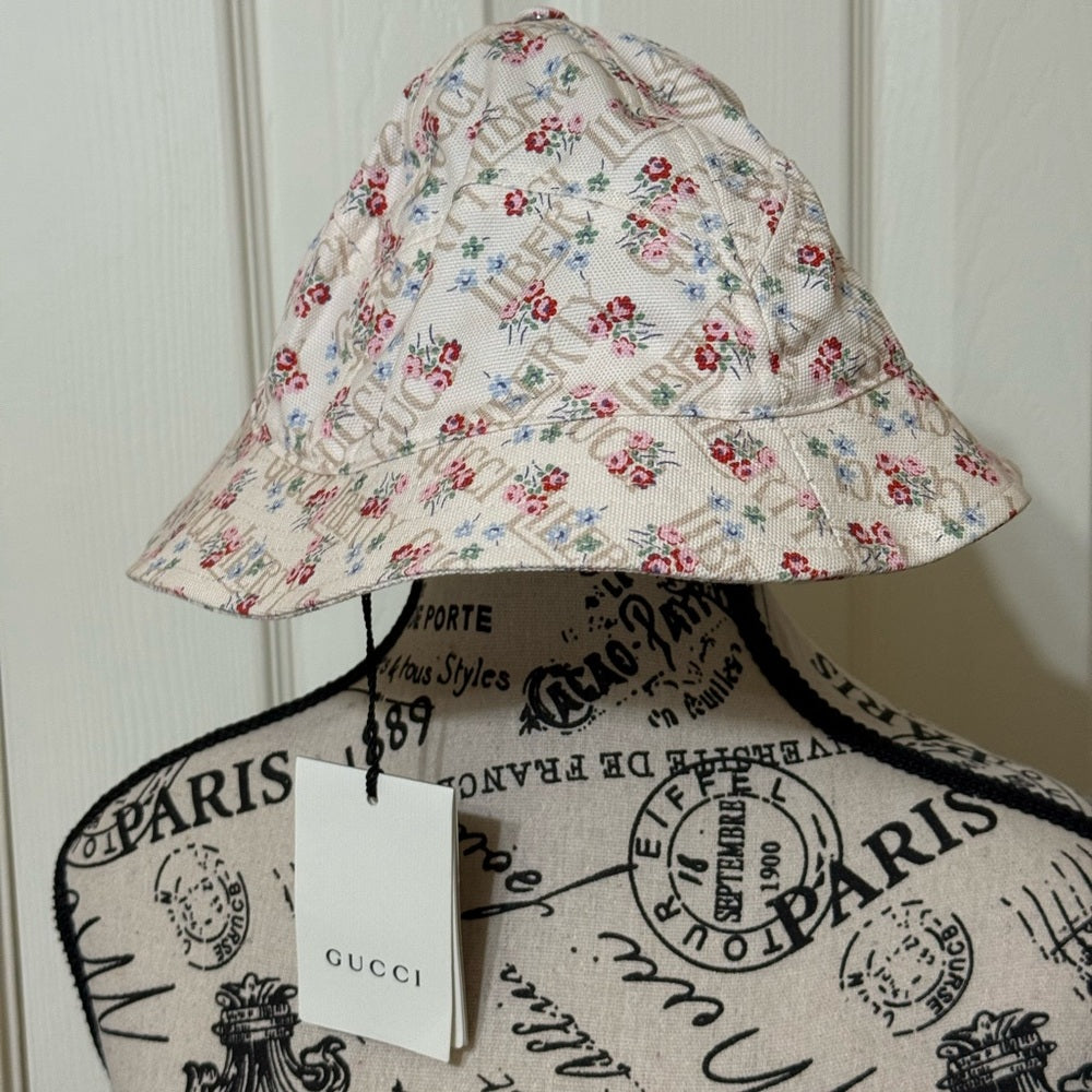 New Gucci Liberty Pink Floral Print Bucket Hat Size M