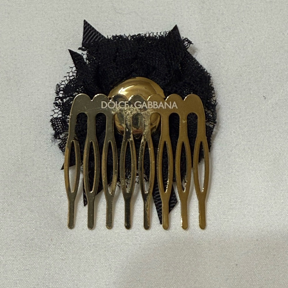 Dolce & Gabbana Black and Cream Floral Hair Comb