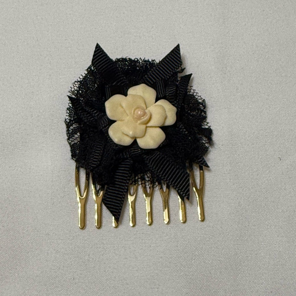 Dolce & Gabbana Black and Cream Floral Hair Comb