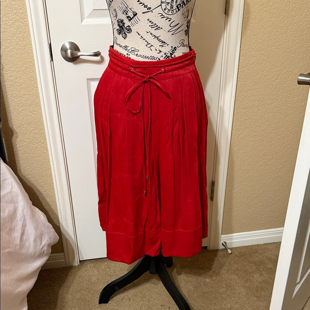 New Club Monaco Vibrant Cactus Red Pleated Midi Skirt