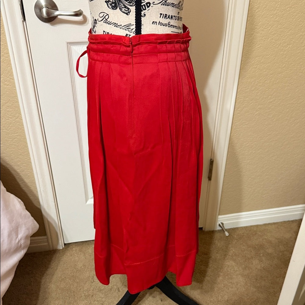 New Club Monaco Vibrant Cactus Red Pleated Midi Skirt
