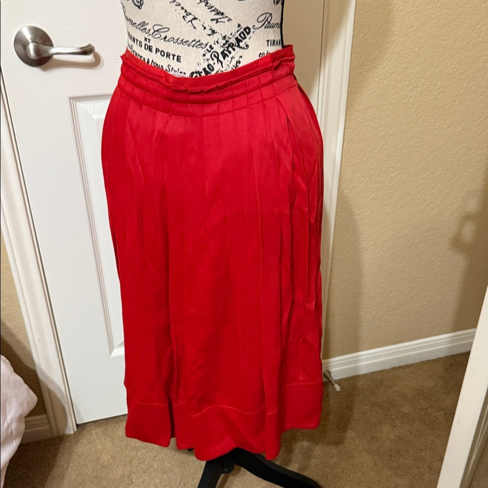 New Club Monaco Vibrant Cactus Red Pleated Midi Skirt