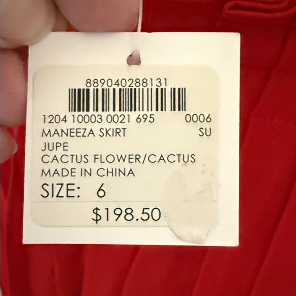 New Club Monaco Vibrant Cactus Red Pleated Midi Skirt