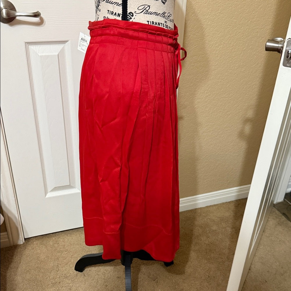New Club Monaco Vibrant Cactus Red Pleated Midi Skirt