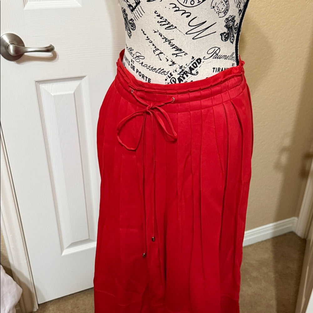 New Club Monaco Vibrant Cactus Red Pleated Midi Skirt