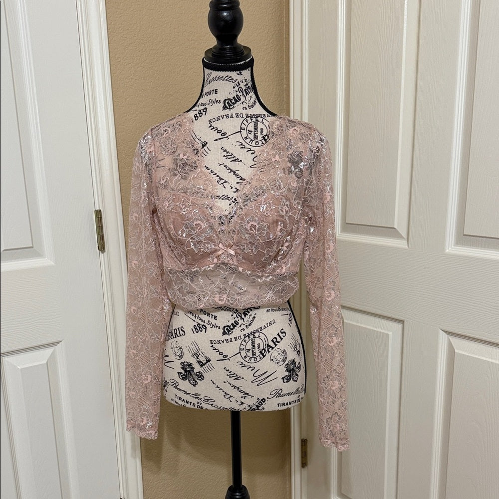 New Victoria's Secret Blush Lace Long Sleeve Top