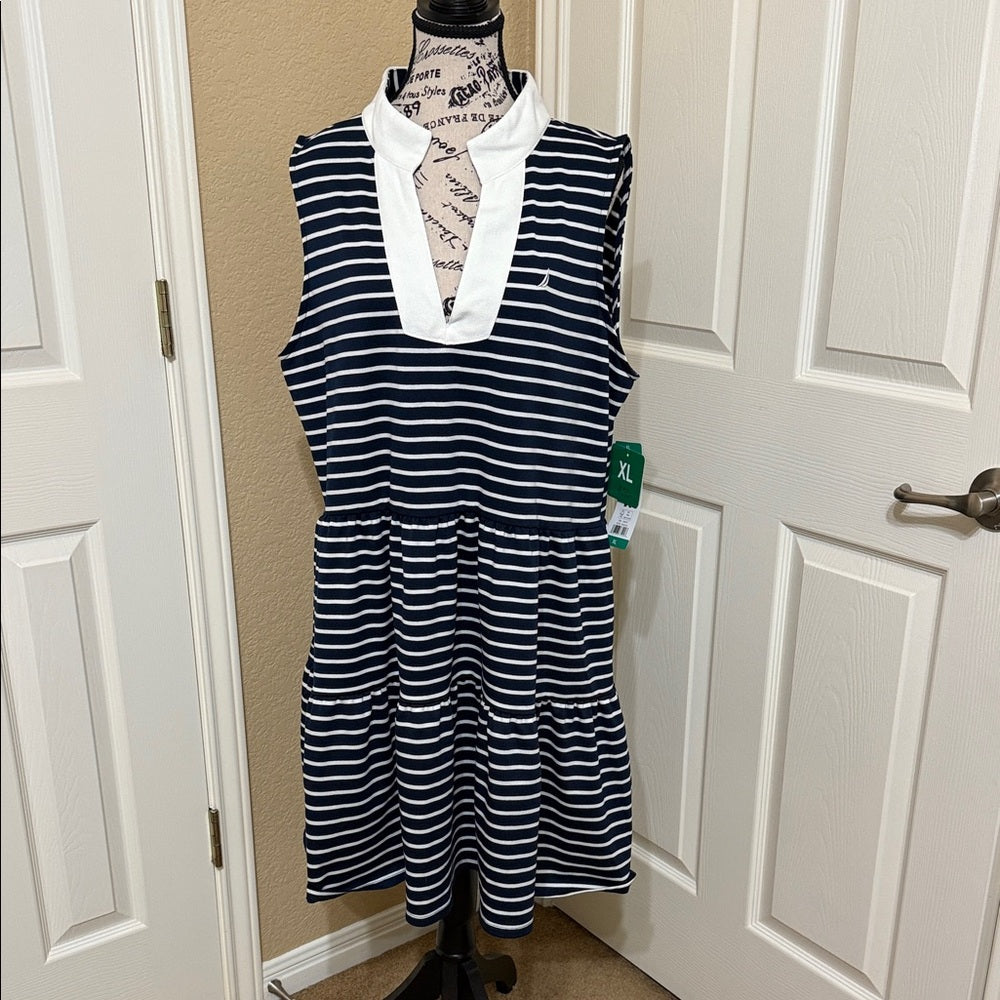 New Nautica Navy and White Striped Dress