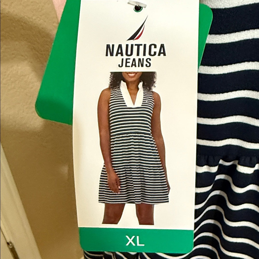 New Nautica Navy and White Striped Dress