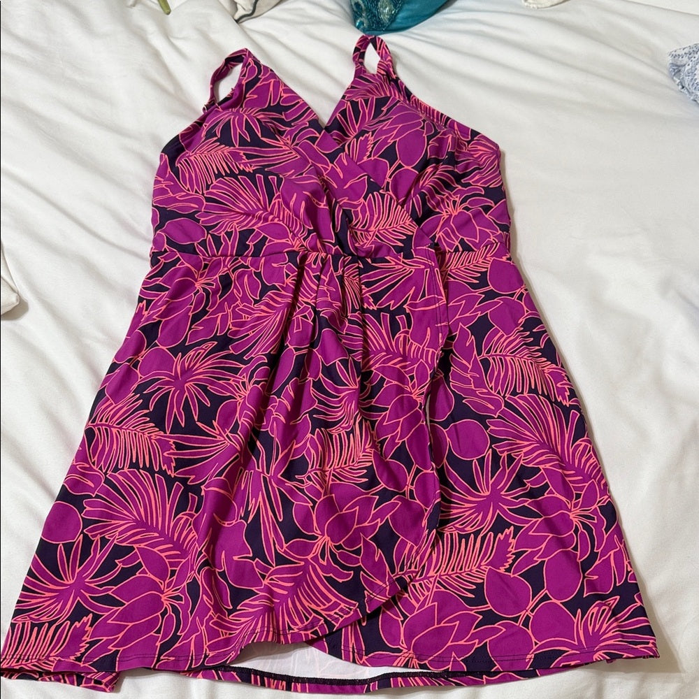 New Lands' End Pink and Purple Floral Swimsuit