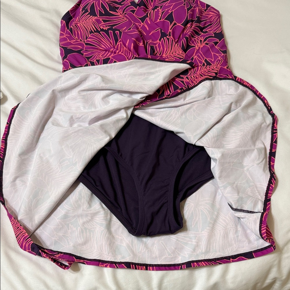 New Lands' End Pink and Purple Floral Swimsuit