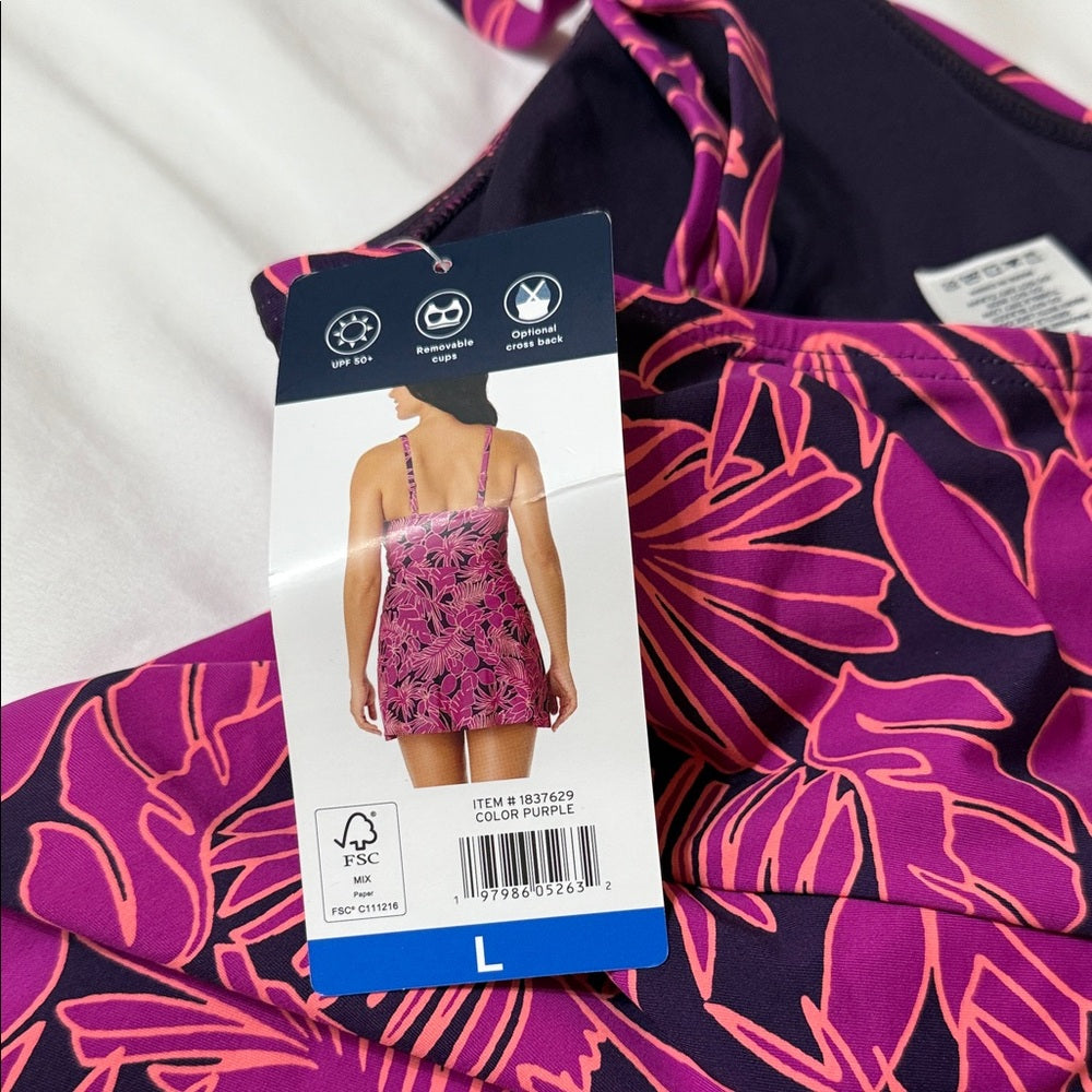 New Lands' End Pink and Purple Floral Swimsuit