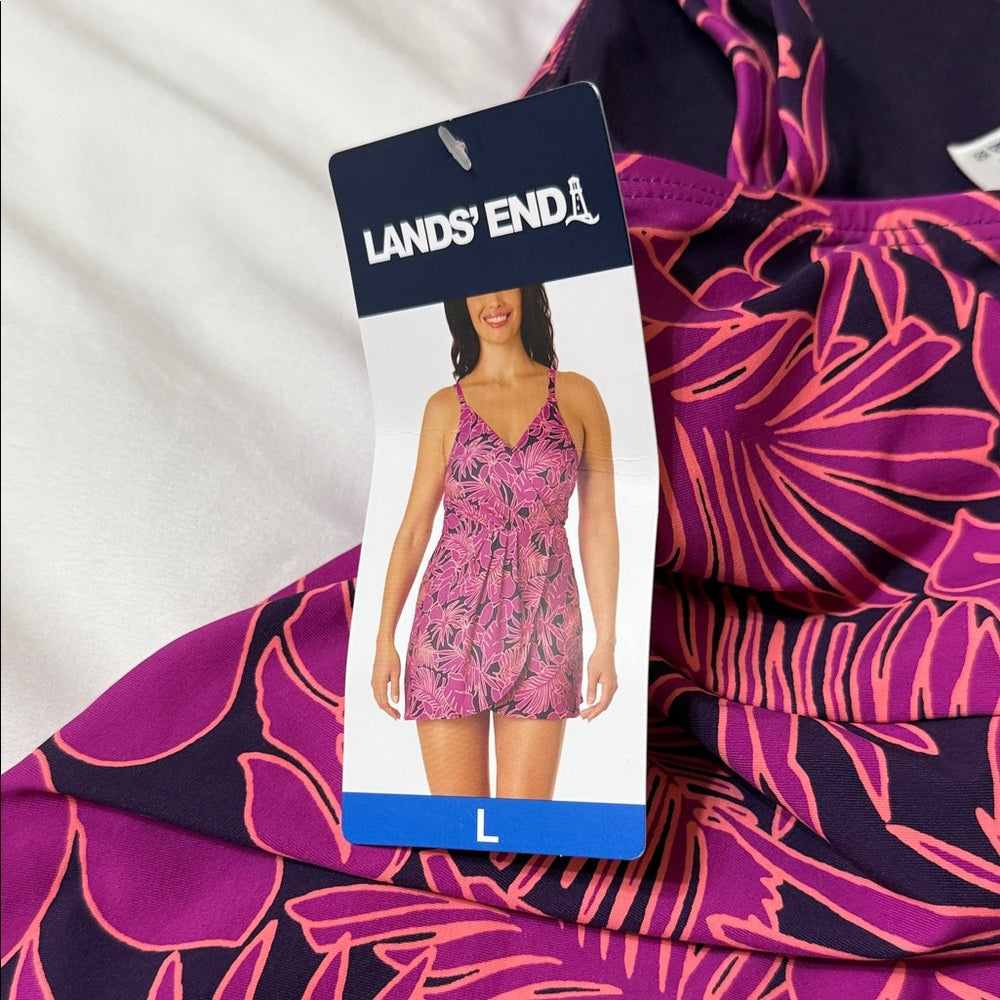 New Lands' End Pink and Purple Floral Swimsuit