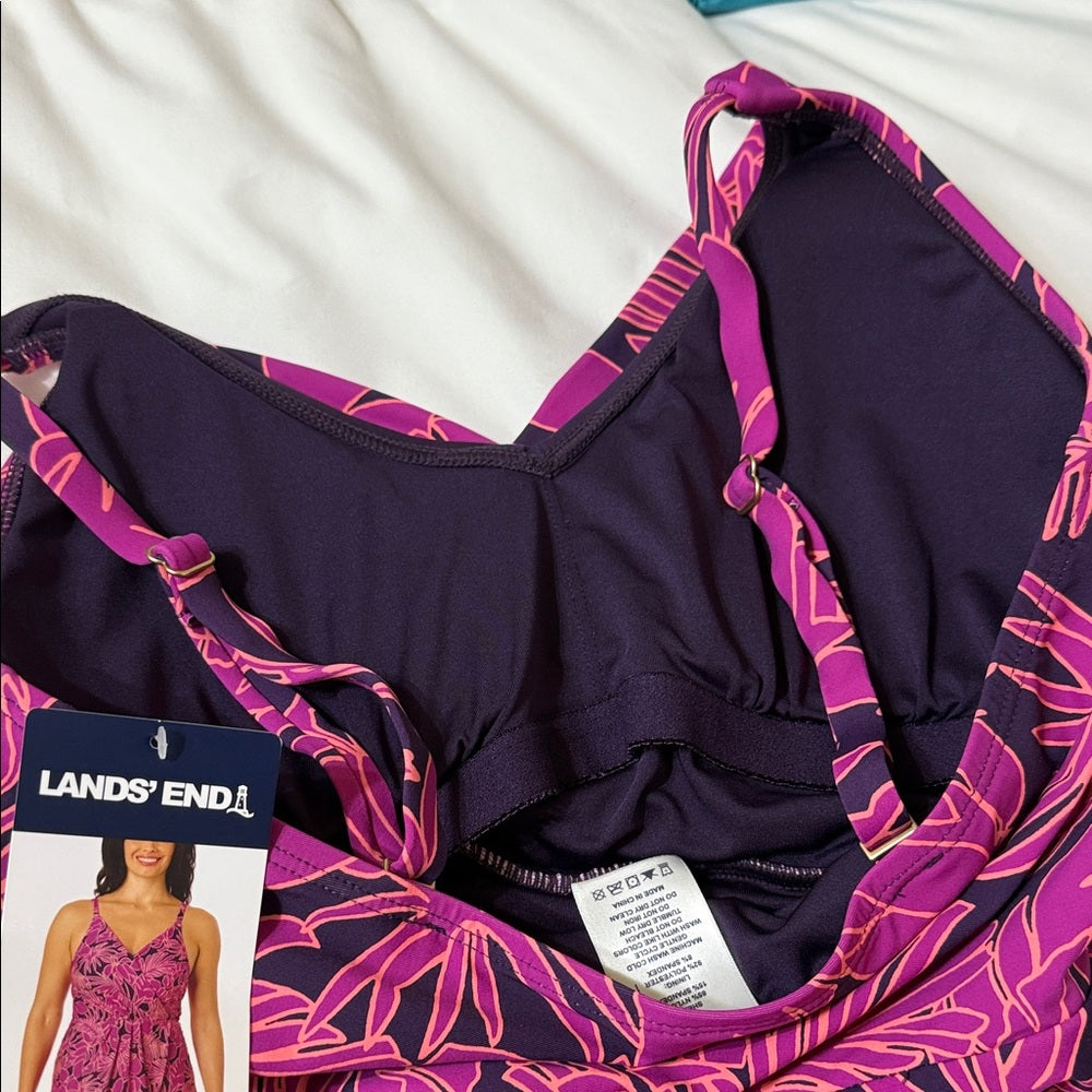New Lands' End Pink and Purple Floral Swimsuit