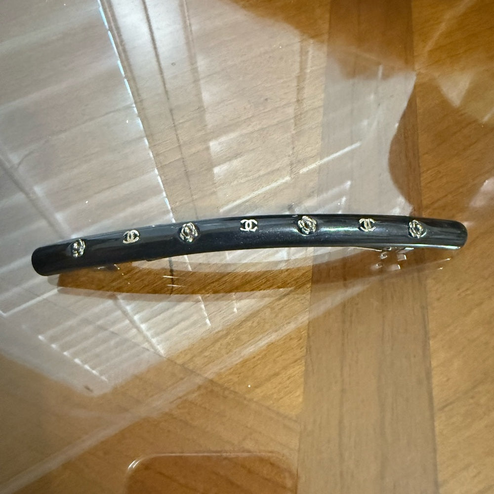 CHANEL Iridescent Black Hair Barrette with Silver Details