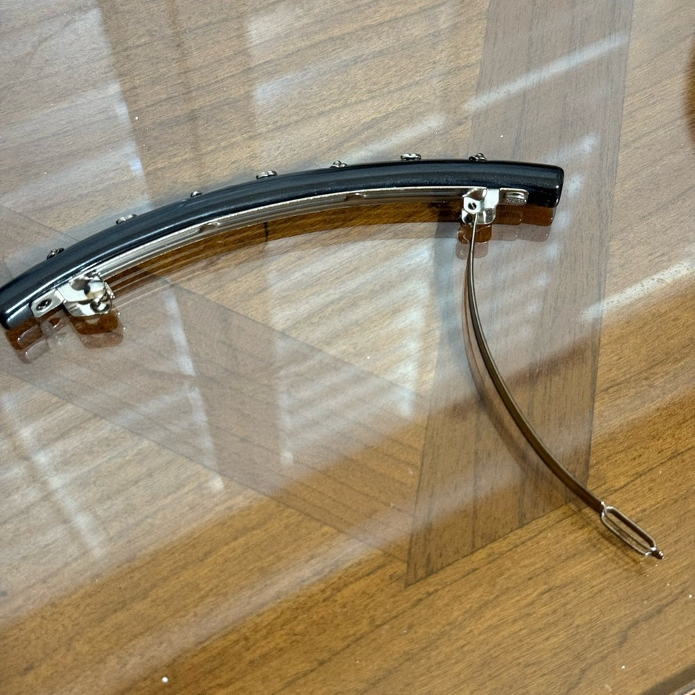 CHANEL Iridescent Black Hair Barrette with Silver Details