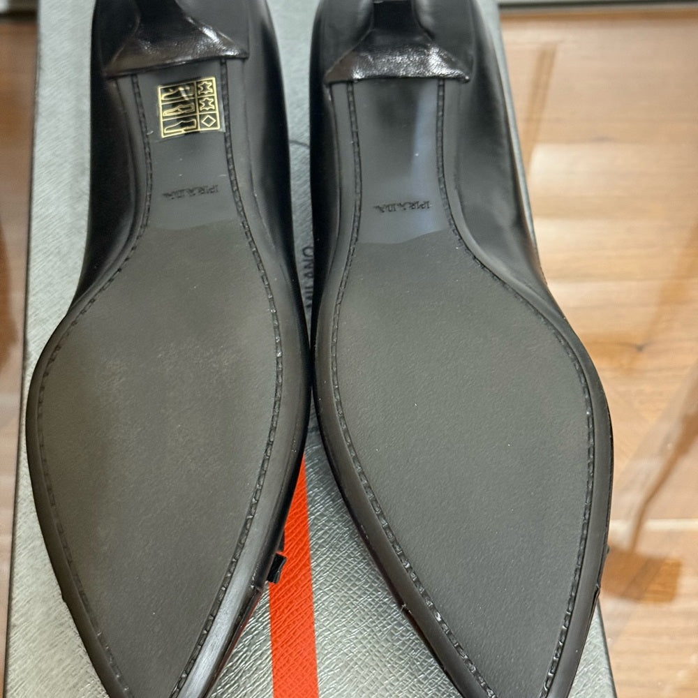 New Prada Women's Black Leather Bow Heels