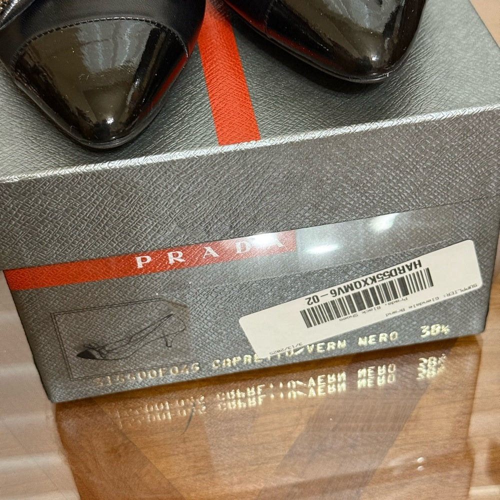 New Prada Women's Black Leather Bow Heels