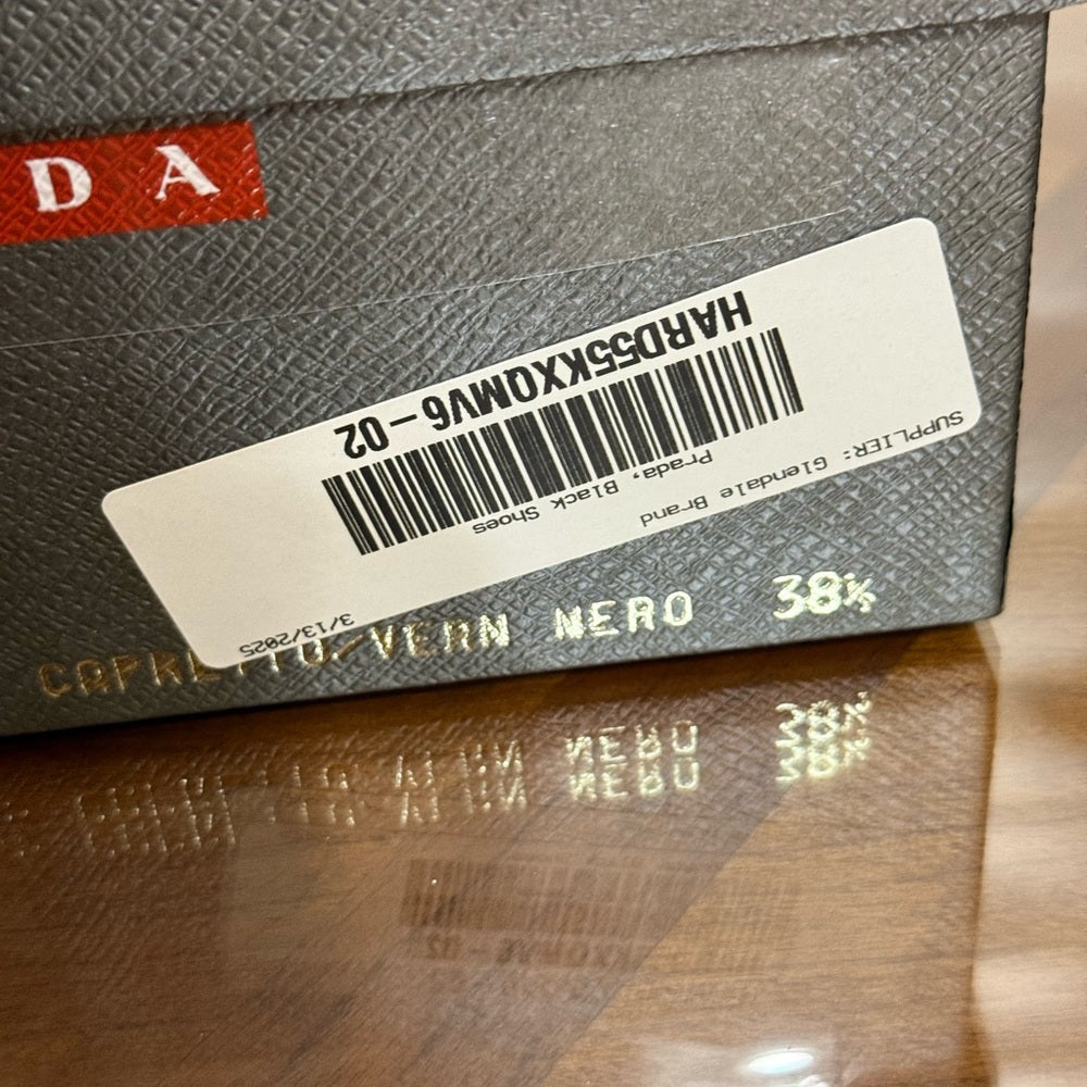 New Prada Women's Black Leather Bow Heels